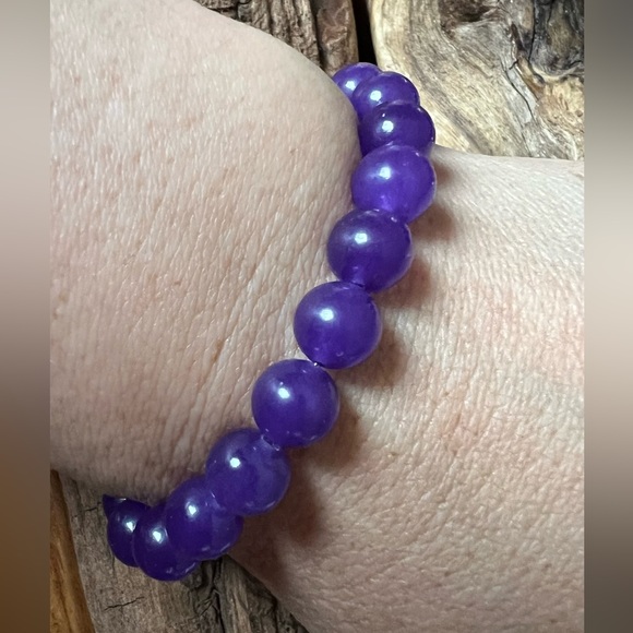 New Green Fluorite & Amethyst Bracelet Natural Stone Beaded Stretchy (8mm) - Picture 3 of 4